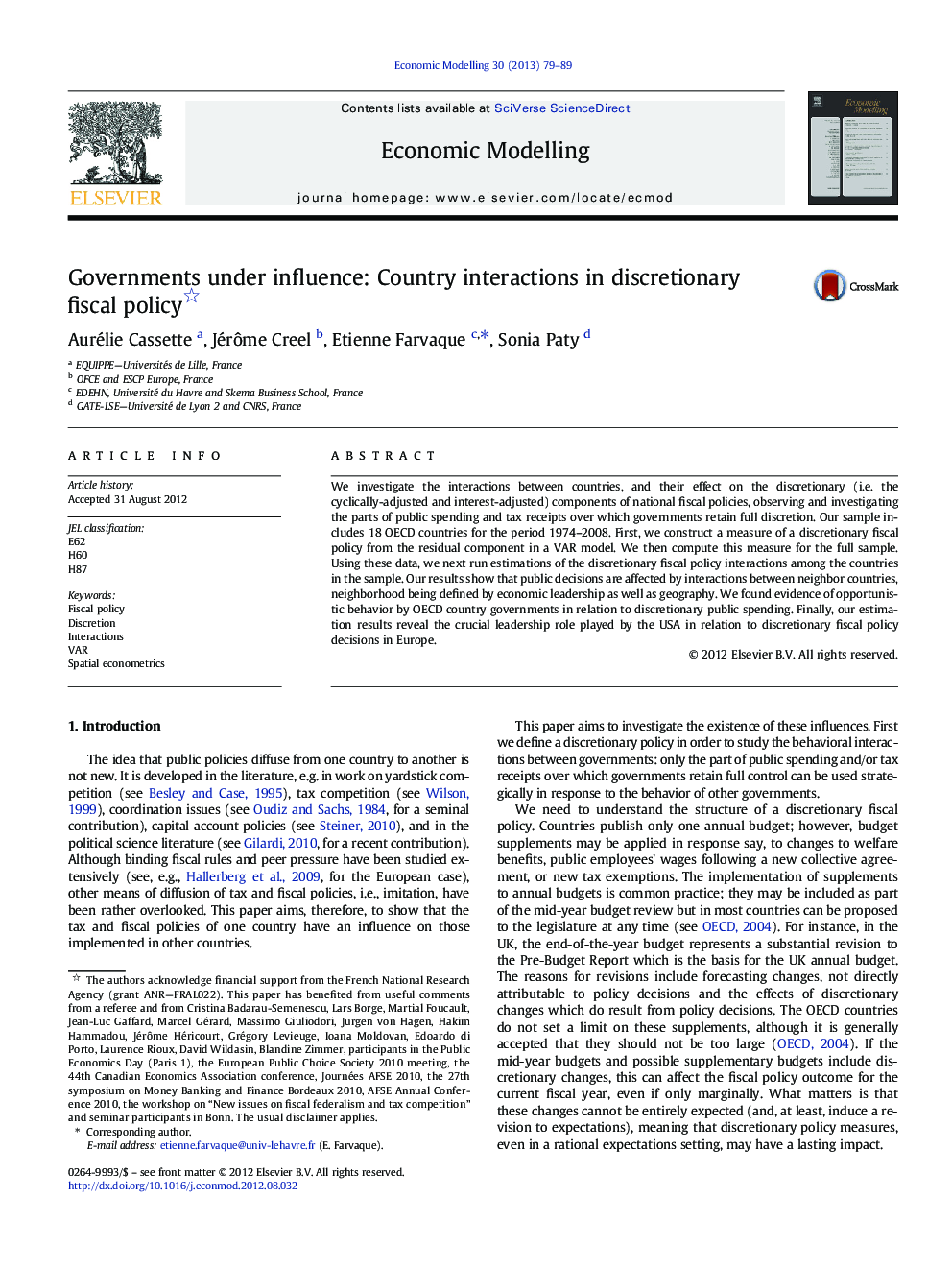 Governments under influence: Country interactions in discretionary fiscal policy