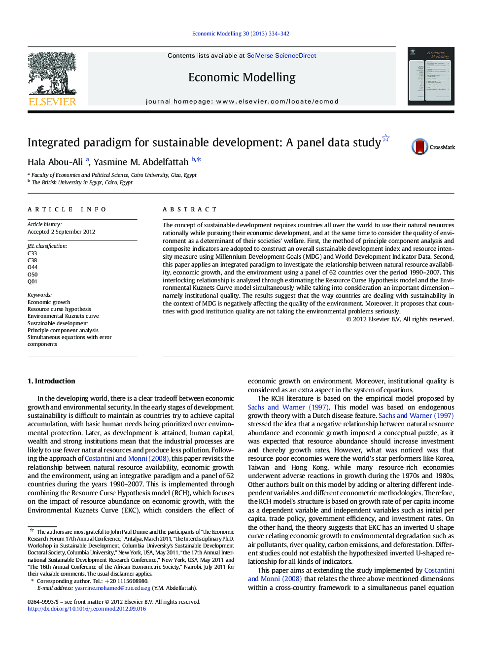 Integrated paradigm for sustainable development: A panel data study