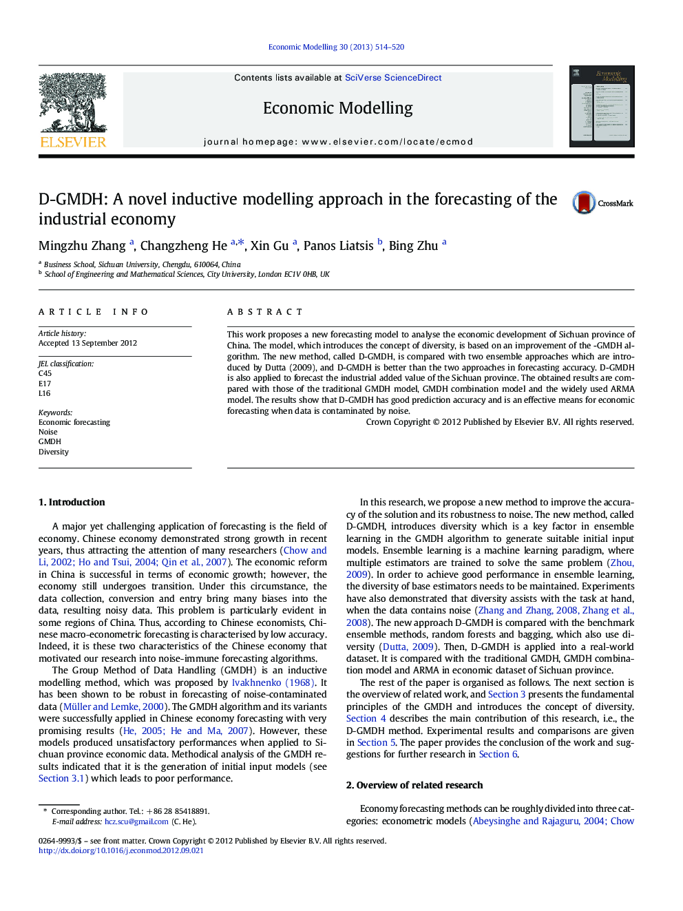 D-GMDH: A novel inductive modelling approach in the forecasting of the industrial economy