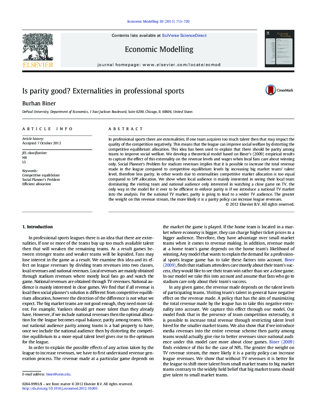 Is parity good? Externalities in professional sports