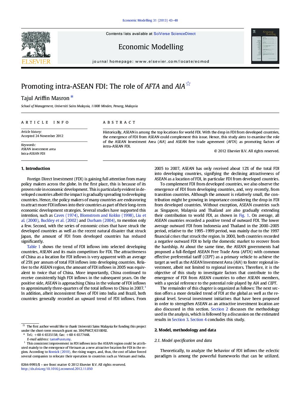 Promoting intra-ASEAN FDI: The role of AFTA and AIA