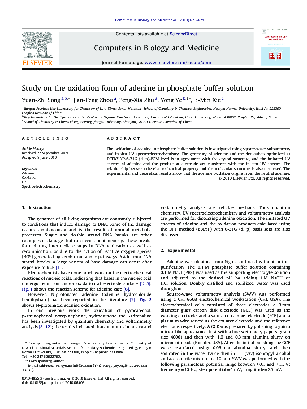 Study on the oxidation form of adenine in phosphate buffer solution