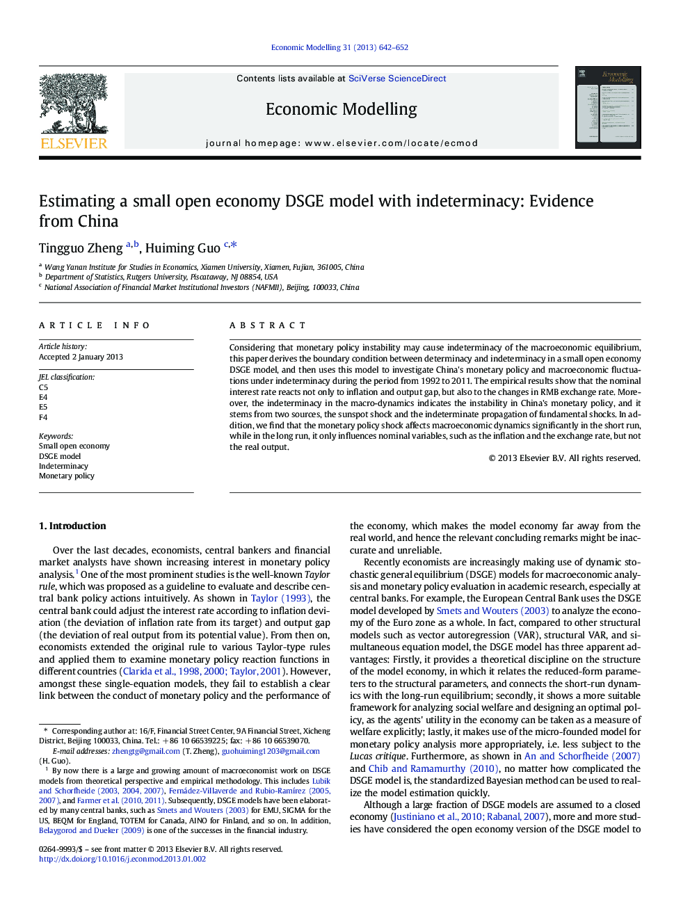 Estimating a small open economy DSGE model with indeterminacy: Evidence from China