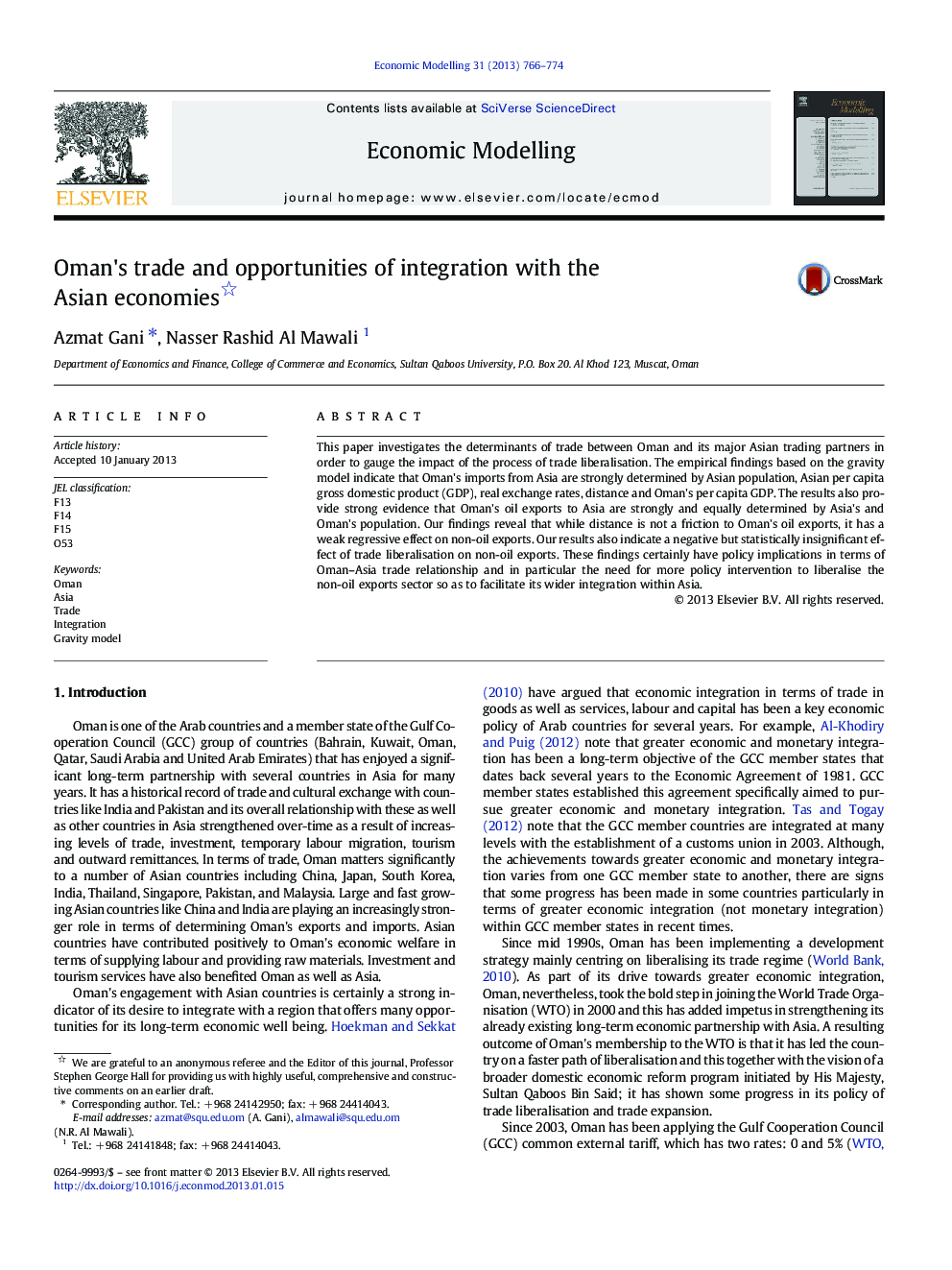 Oman's trade and opportunities of integration with the Asian economies