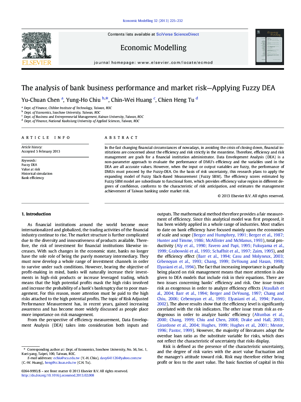 The analysis of bank business performance and market risk—Applying Fuzzy DEA