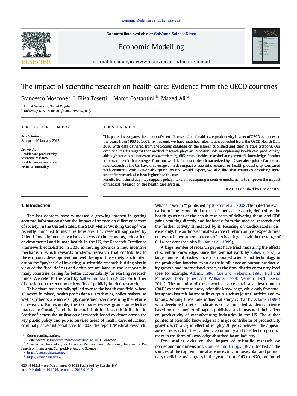 The impact of scientific research on health care: Evidence from the OECD countries