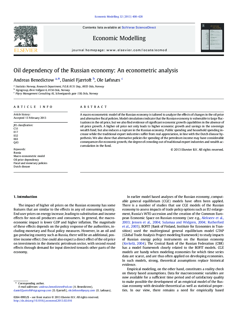 Oil dependency of the Russian economy: An econometric analysis