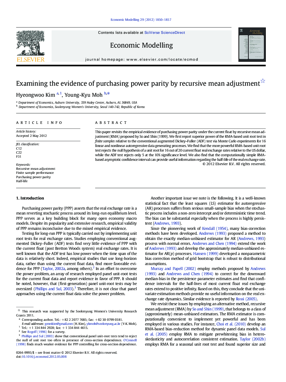 Examining the evidence of purchasing power parity by recursive mean adjustment