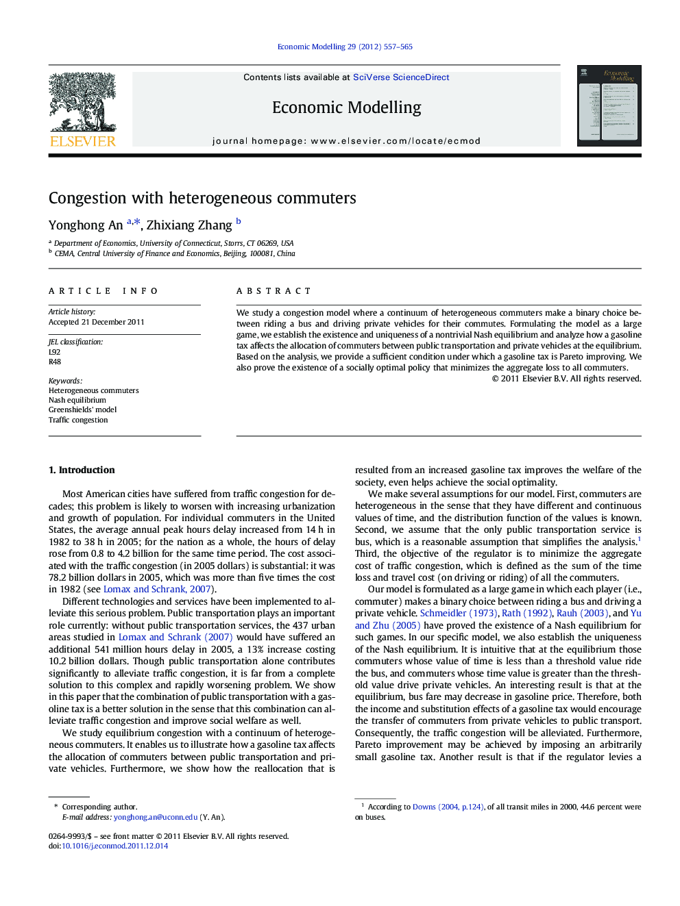 Congestion with heterogeneous commuters