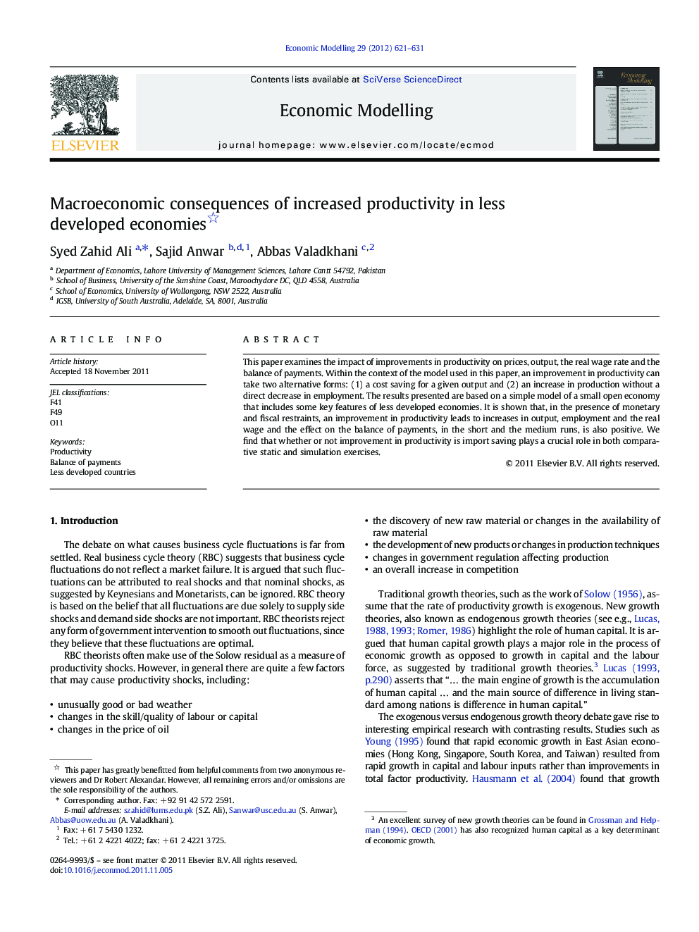 Macroeconomic consequences of increased productivity in less developed economies