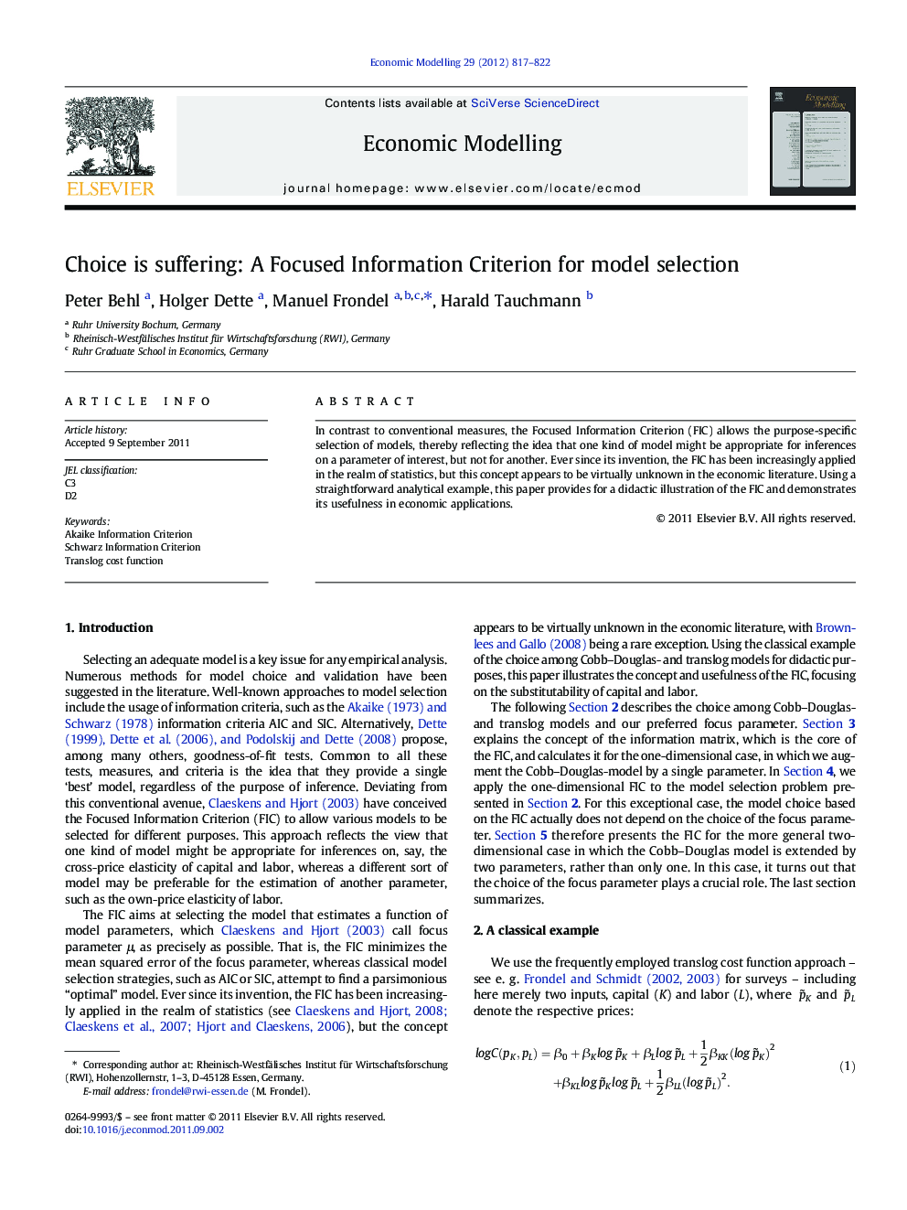 Choice is suffering: A Focused Information Criterion for model selection