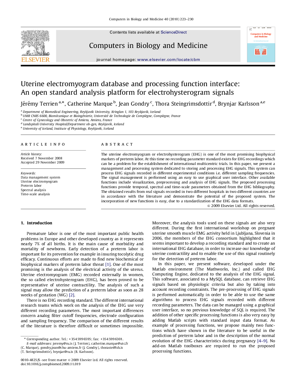 Uterine electromyogram database and processing function interface: An open standard analysis platform for electrohysterogram signals