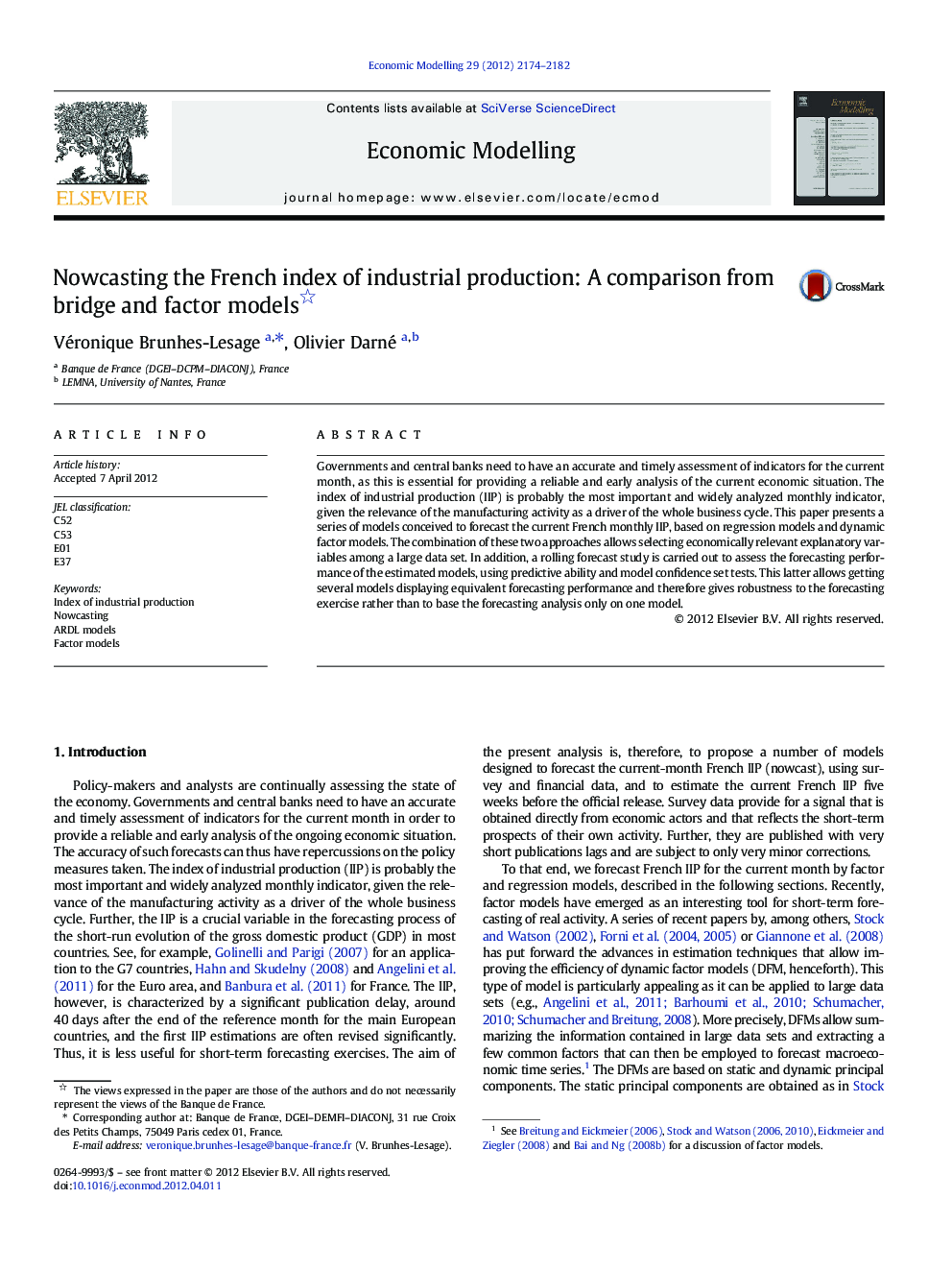 Nowcasting the French index of industrial production: A comparison from bridge and factor models