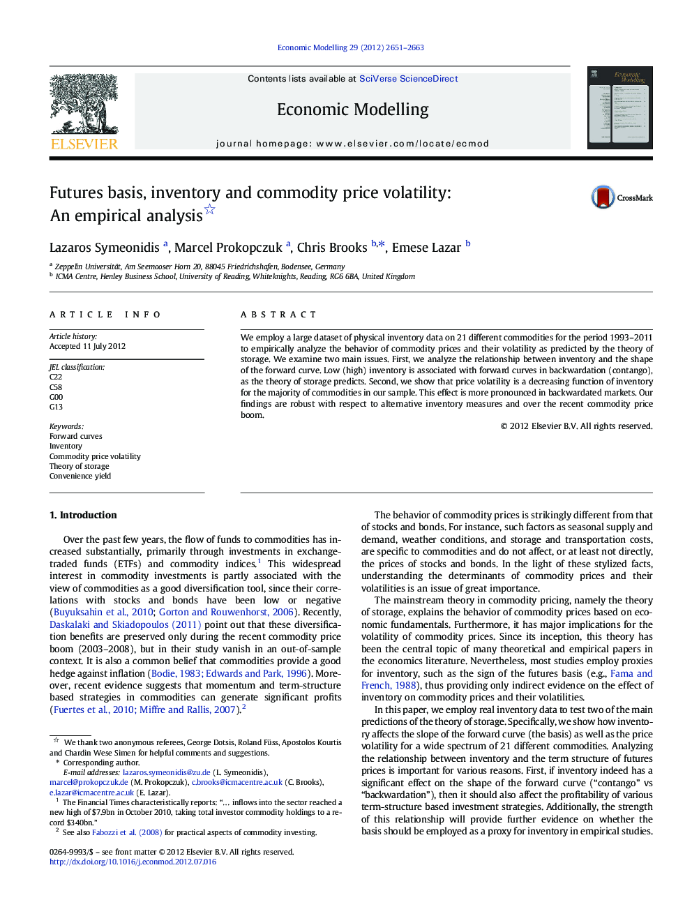 Futures basis, inventory and commodity price volatility: An empirical analysis