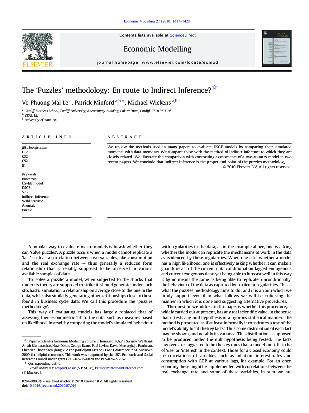 The 'Puzzles' methodology: En route to Indirect Inference?