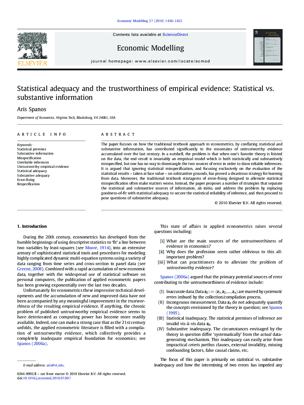 Statistical adequacy and the trustworthiness of empirical evidence: Statistical vs. substantive information