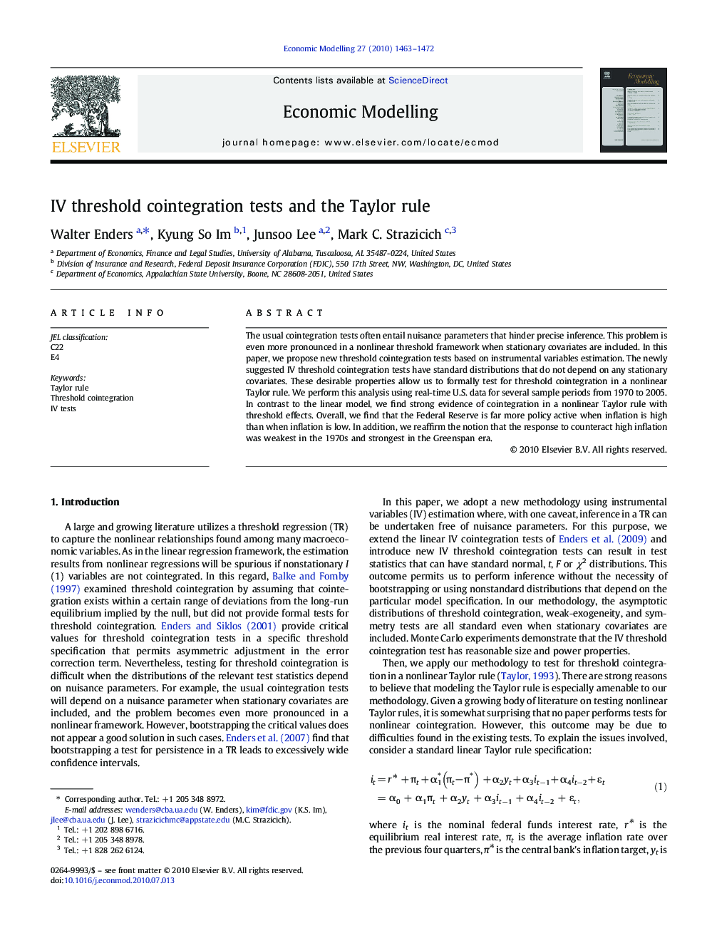 IV threshold cointegration tests and the Taylor rule