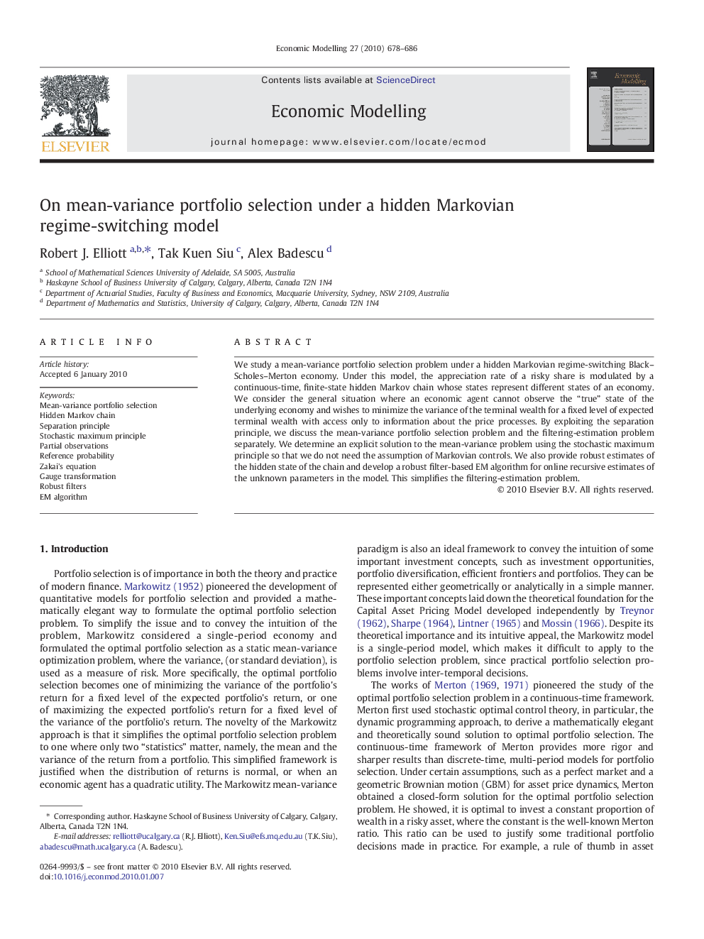 On mean-variance portfolio selection under a hidden Markovian regime-switching model