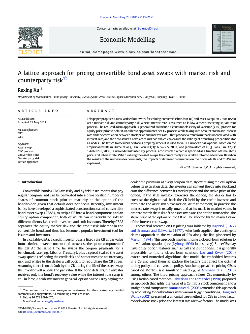 A lattice approach for pricing convertible bond asset swaps with market risk and counterparty risk