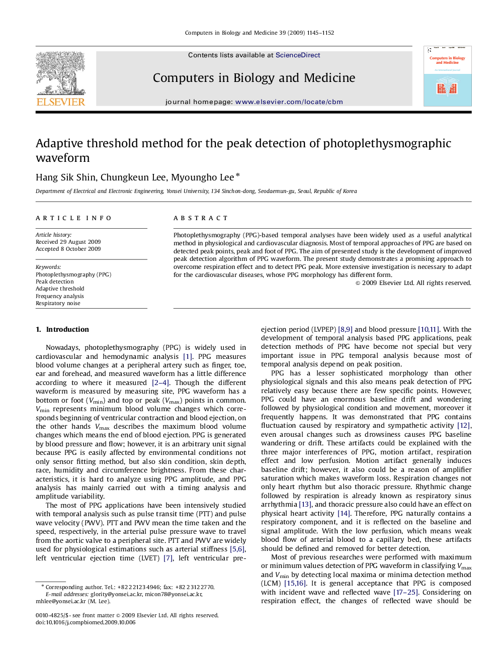 Adaptive threshold method for the peak detection of photoplethysmographic waveform