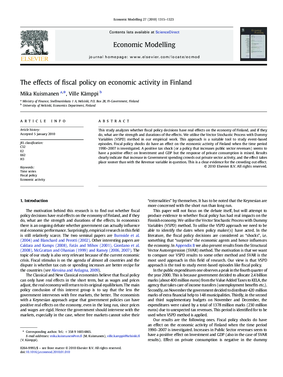 The effects of fiscal policy on economic activity in Finland