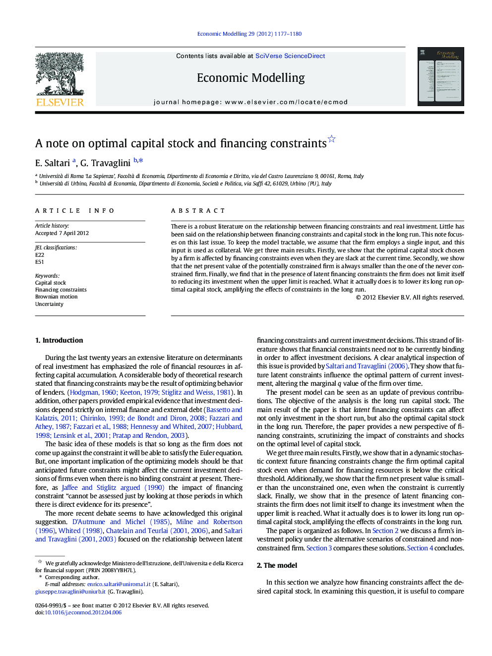 عکس صفحه اول مقاله: A note on optimal capital stock and financing constraints A note on optimal capital stock and financing constraints