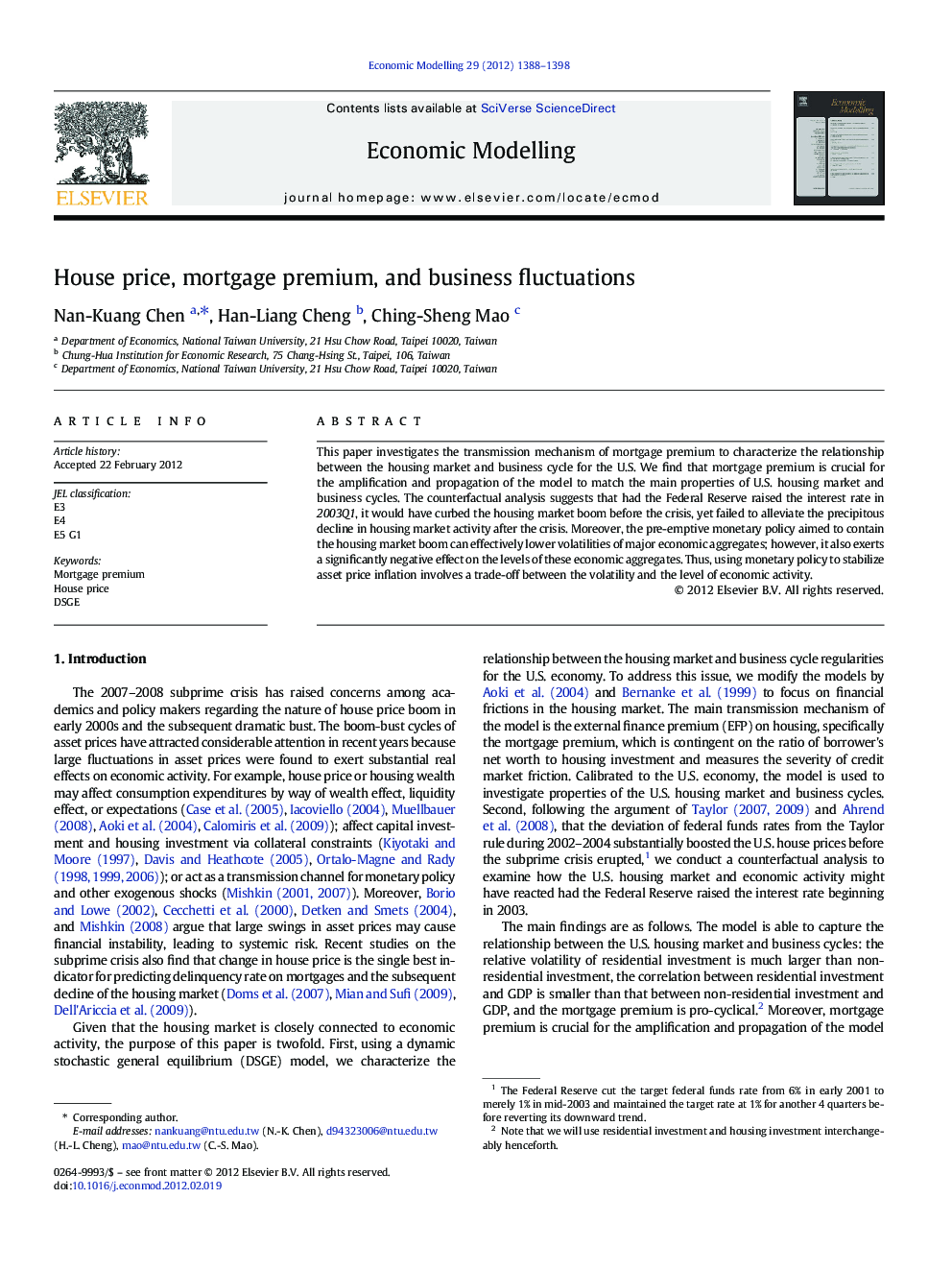 House price, mortgage premium, and business fluctuations