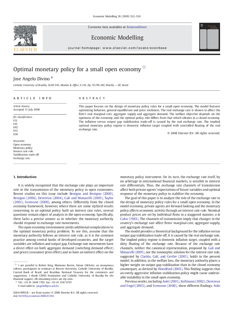 Optimal monetary policy for a small open economy