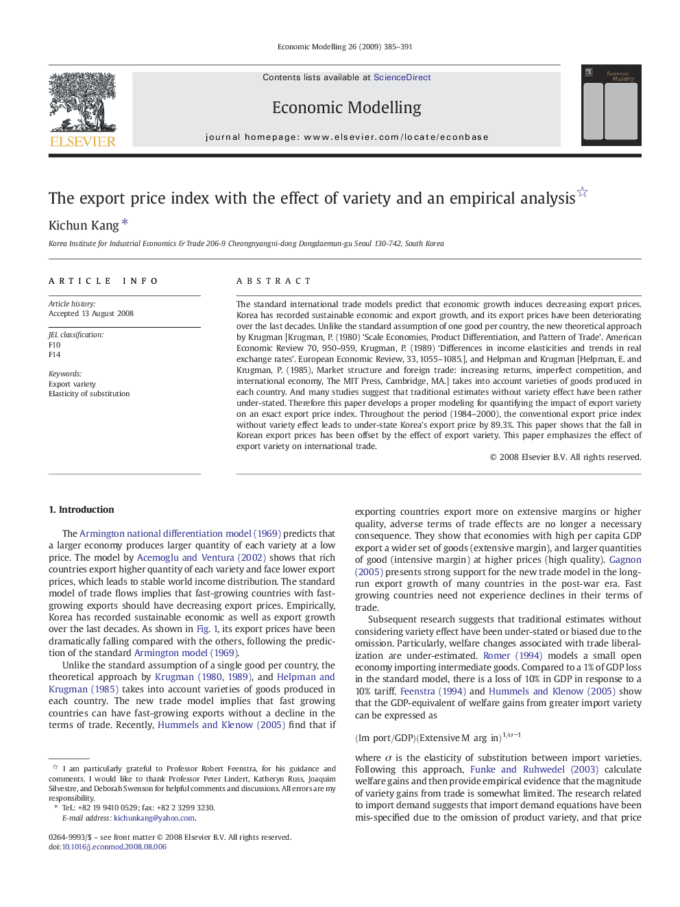 The export price index with the effect of variety and an empirical analysis