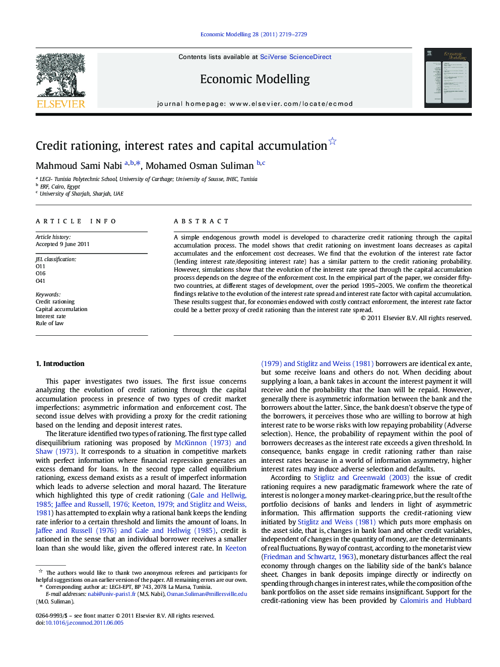 Credit rationing, interest rates and capital accumulation