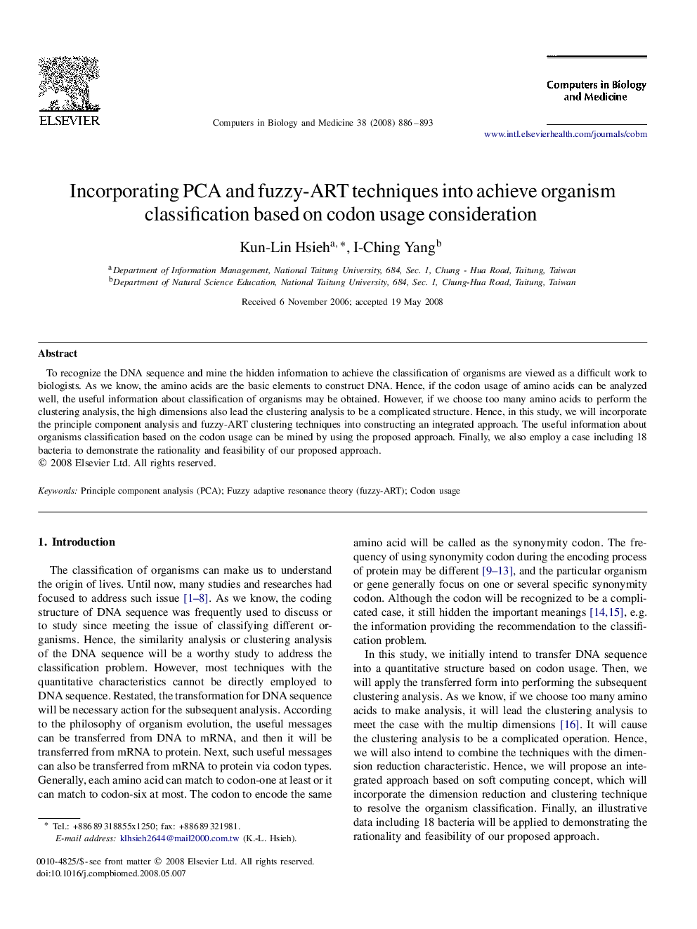 Incorporating PCA and fuzzy-ART techniques into achieve organism classification based on codon usage consideration