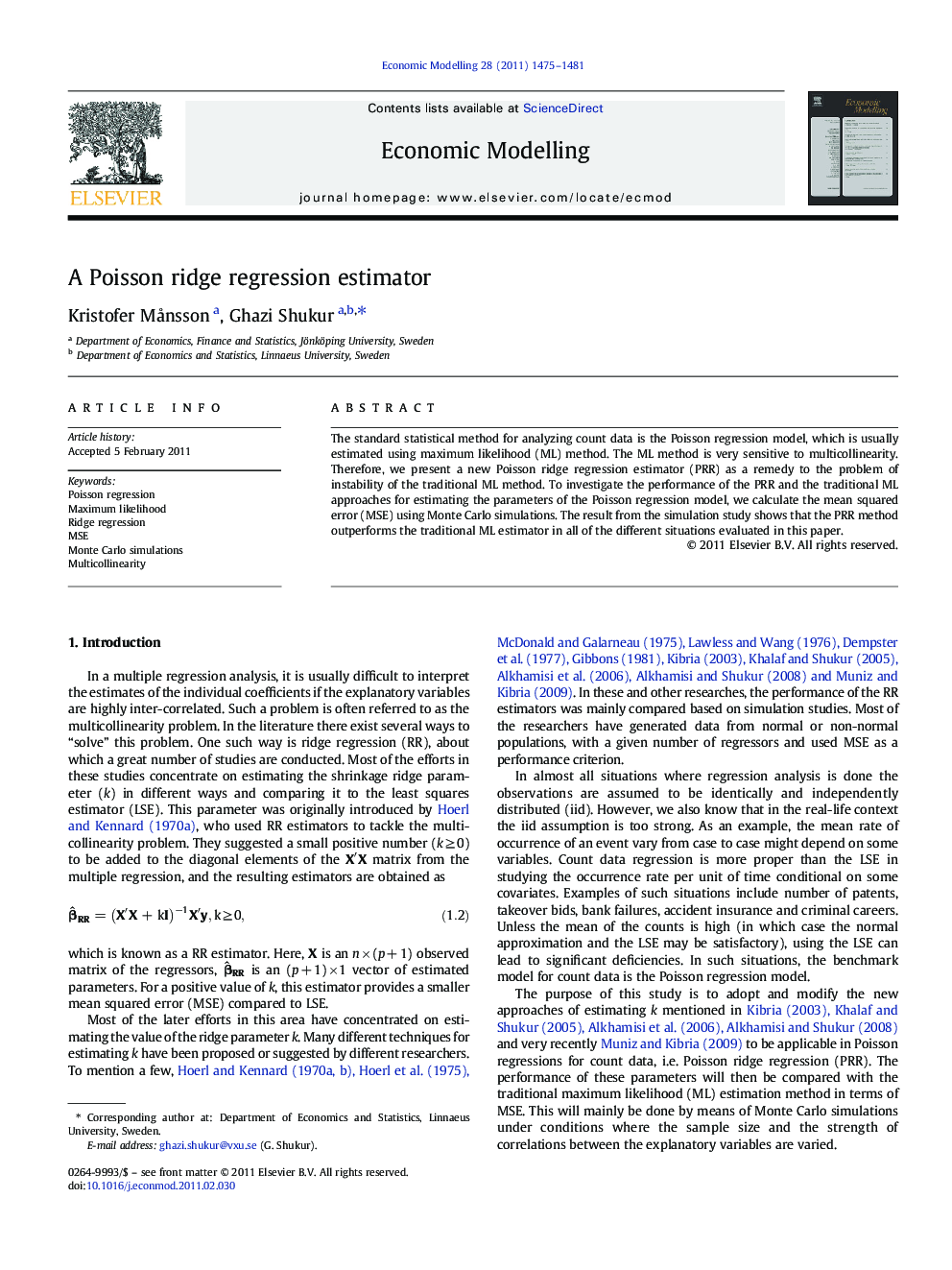 A Poisson ridge regression estimator