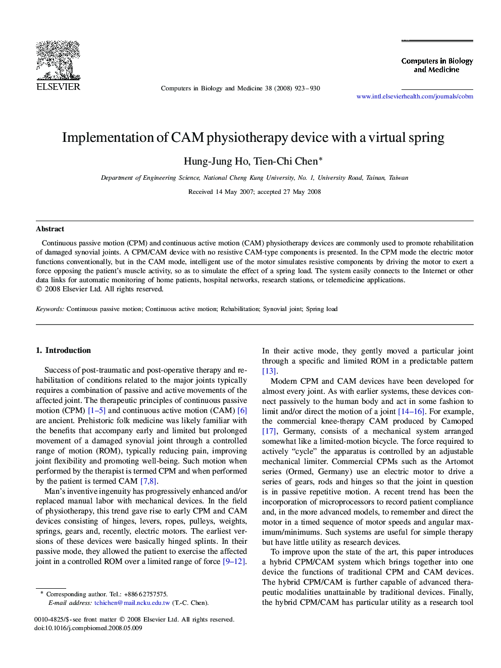 Implementation of CAM physiotherapy device with a virtual spring