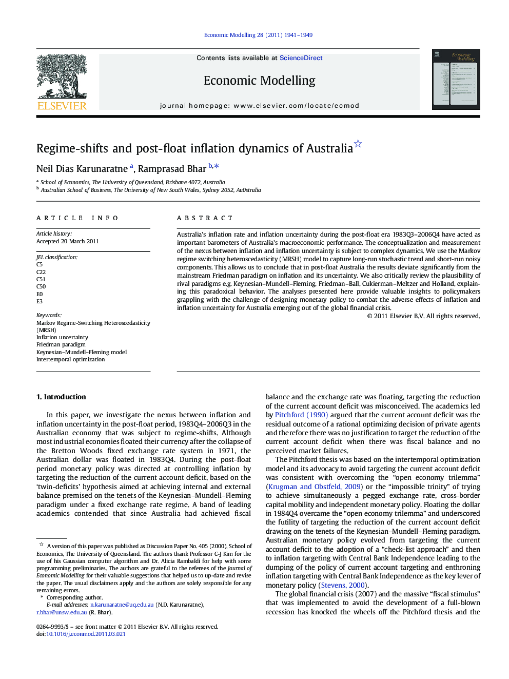 Regime-shifts and post-float inflation dynamics of Australia