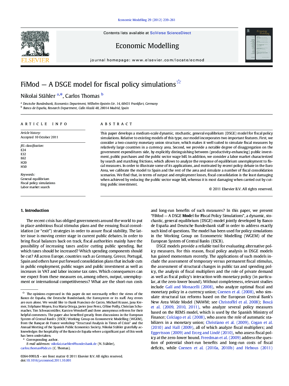 FiMod - A DSGE model for fiscal policy simulations