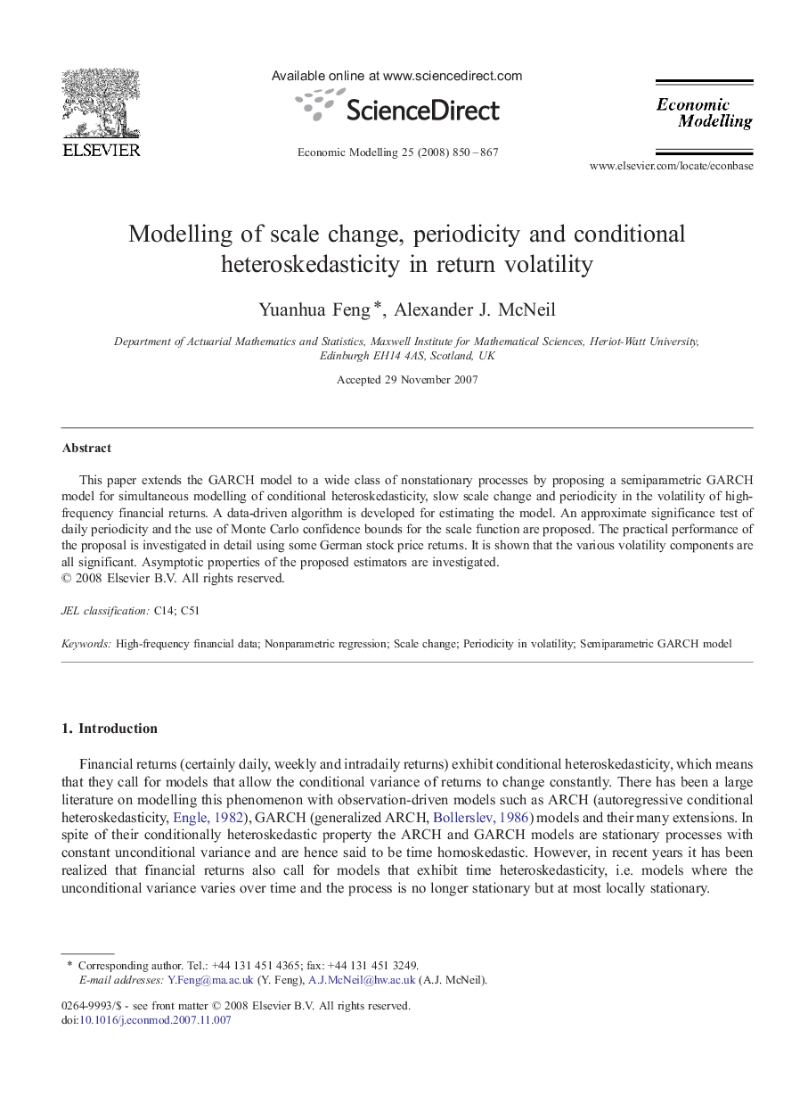 Modelling of scale change, periodicity and conditional heteroskedasticity in return volatility