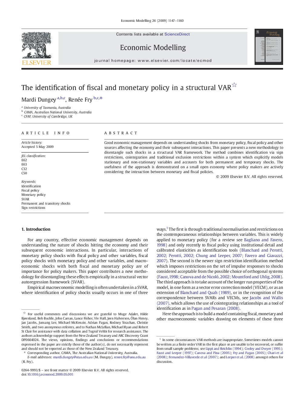 The identification of fiscal and monetary policy in a structural VAR