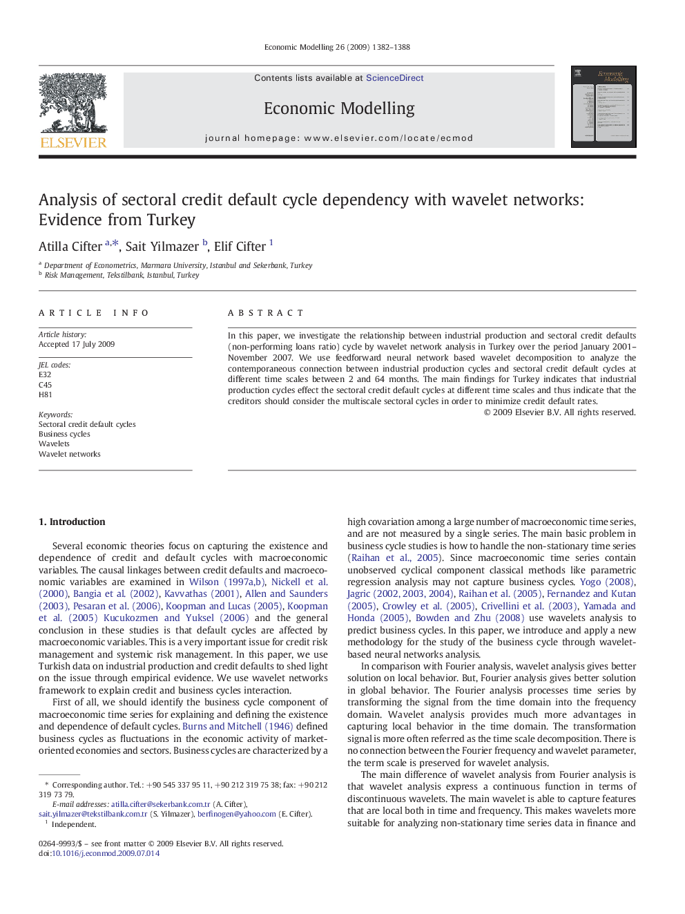 Analysis of sectoral credit default cycle dependency with wavelet networks: Evidence from Turkey