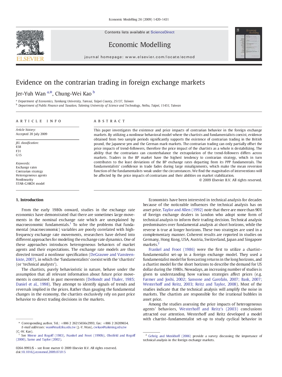 عکس صفحه اول مقاله: Evidence on the contrarian trading in foreign exchange markets Evidence on the contrarian trading in foreign exchange markets