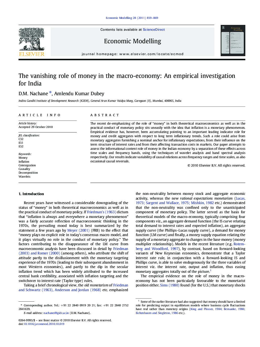 The vanishing role of money in the macro-economy: An empirical investigation for India