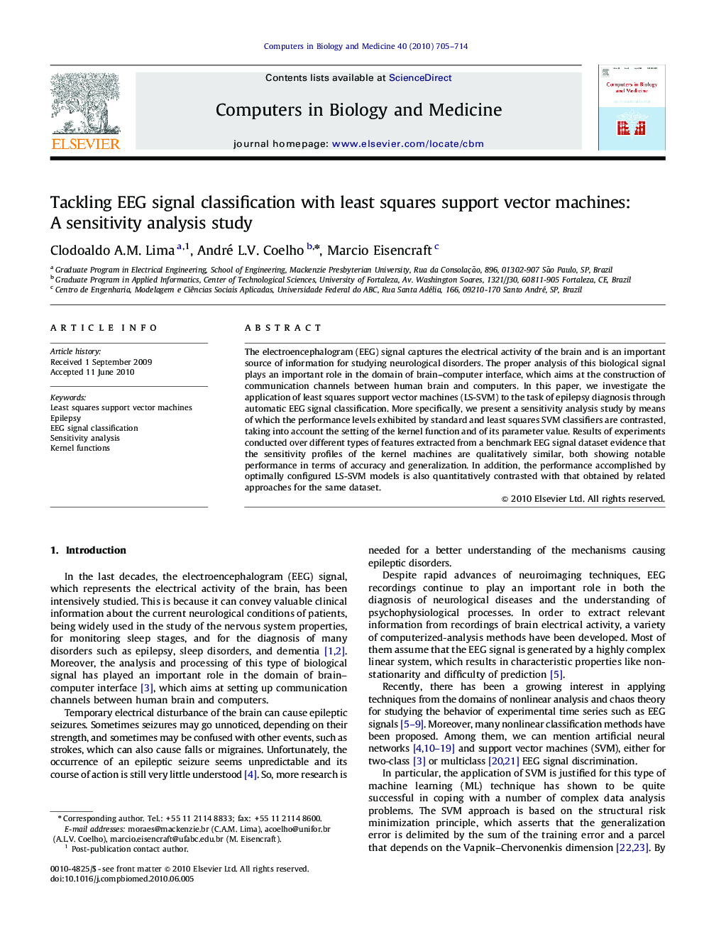 Tackling EEG signal classification with least squares support vector machines: A sensitivity analysis study