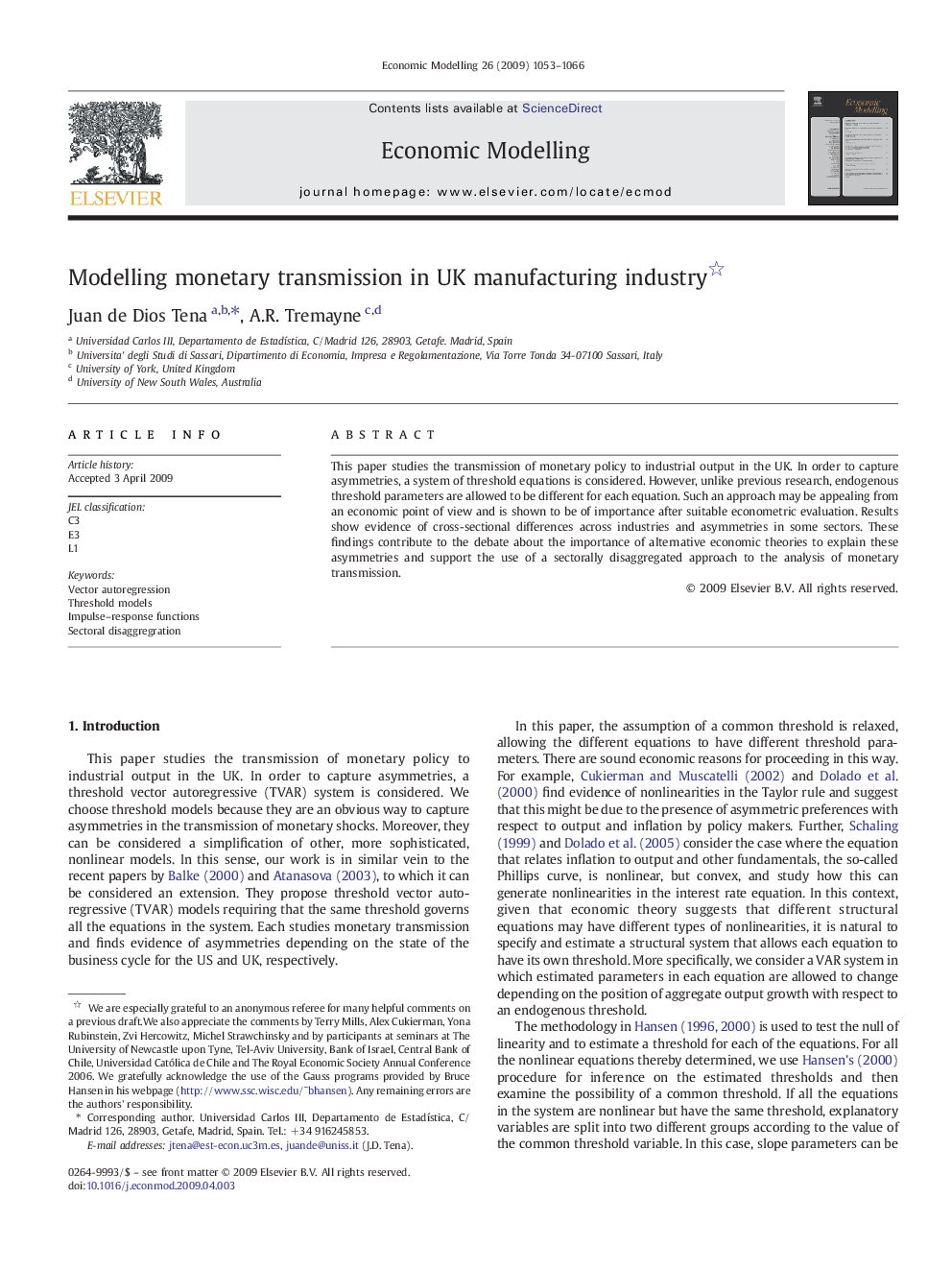 Modelling monetary transmission in UK manufacturing industry