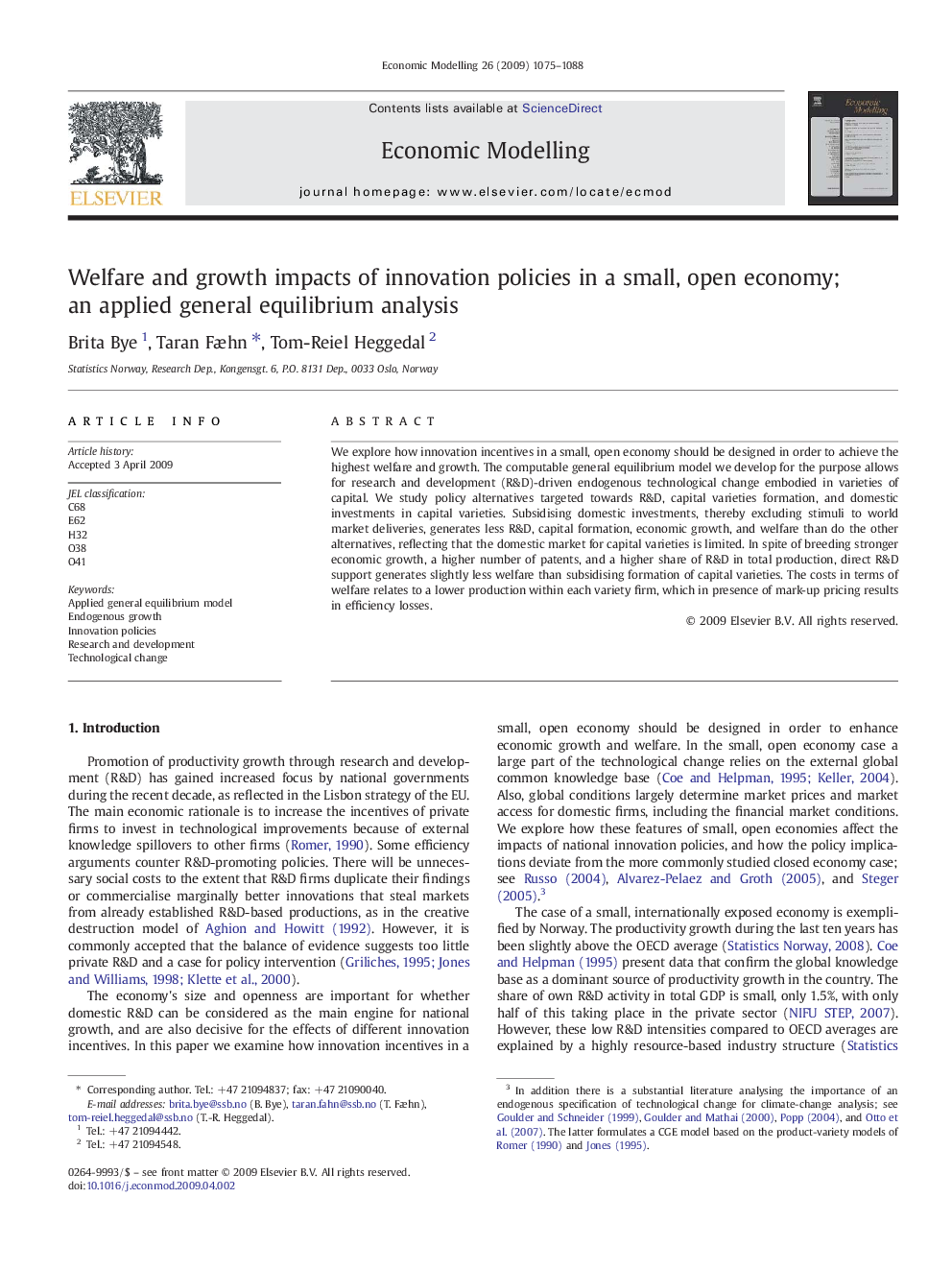 Welfare and growth impacts of innovation policies in a small, open economy; an applied general equilibrium analysis