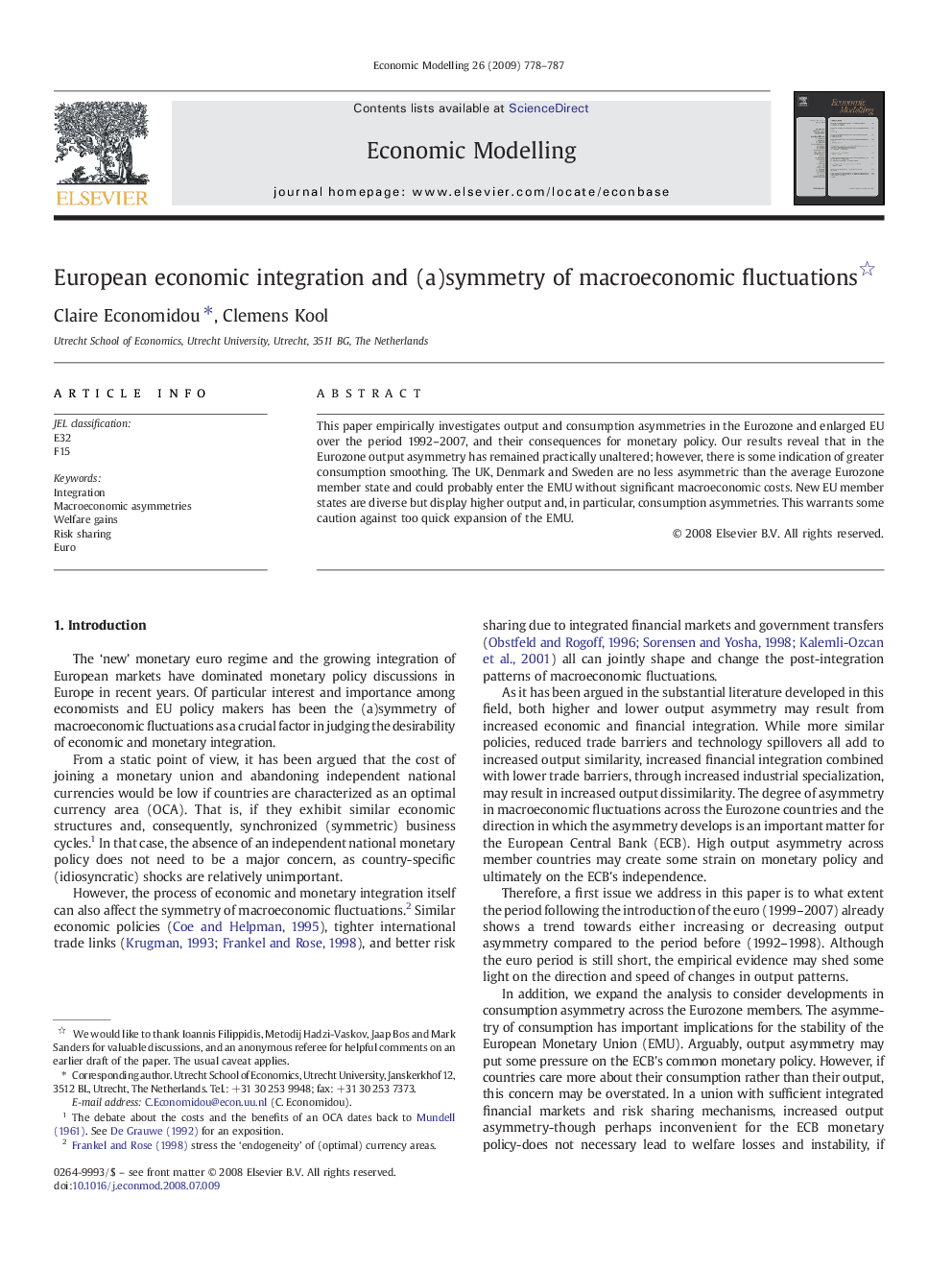 European economic integration and (a)symmetry of macroeconomic fluctuations