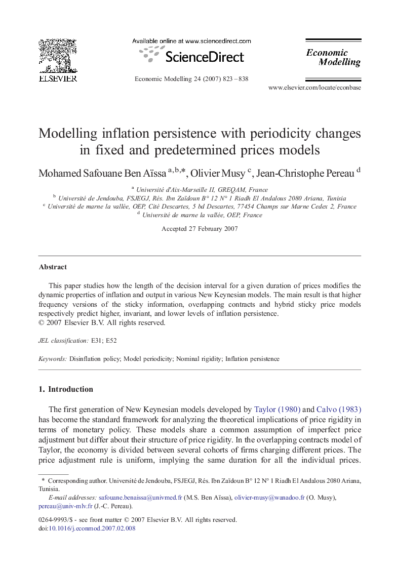 Modelling inflation persistence with periodicity changes in fixed and predetermined prices models