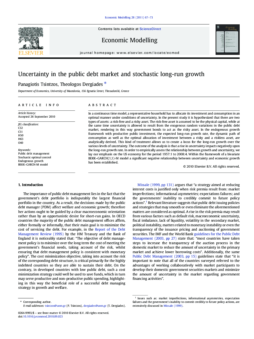 Uncertainty in the public debt market and stochastic long-run growth