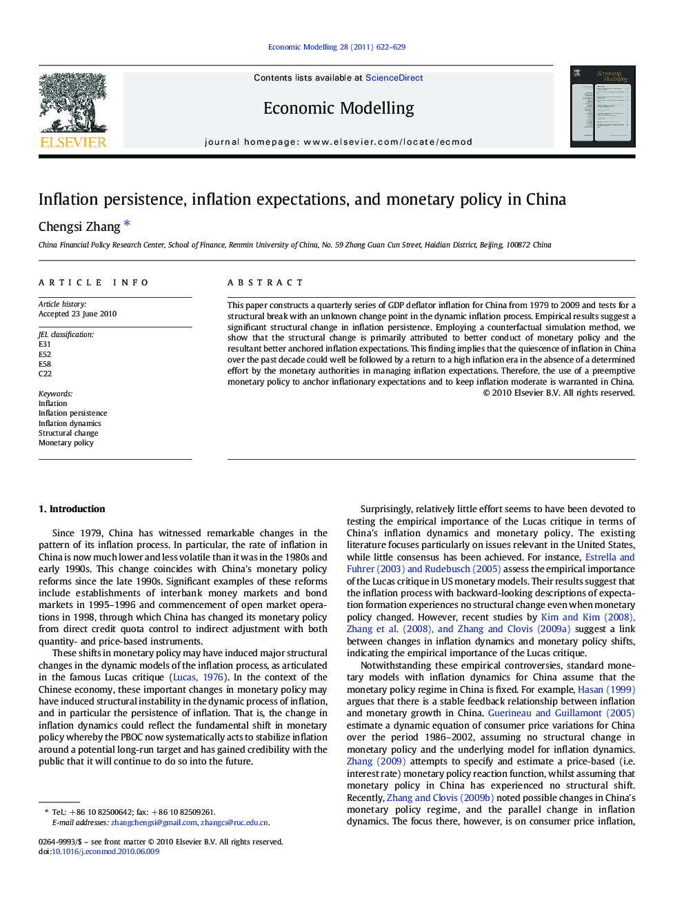 Inflation persistence, inflation expectations, and monetary policy in China