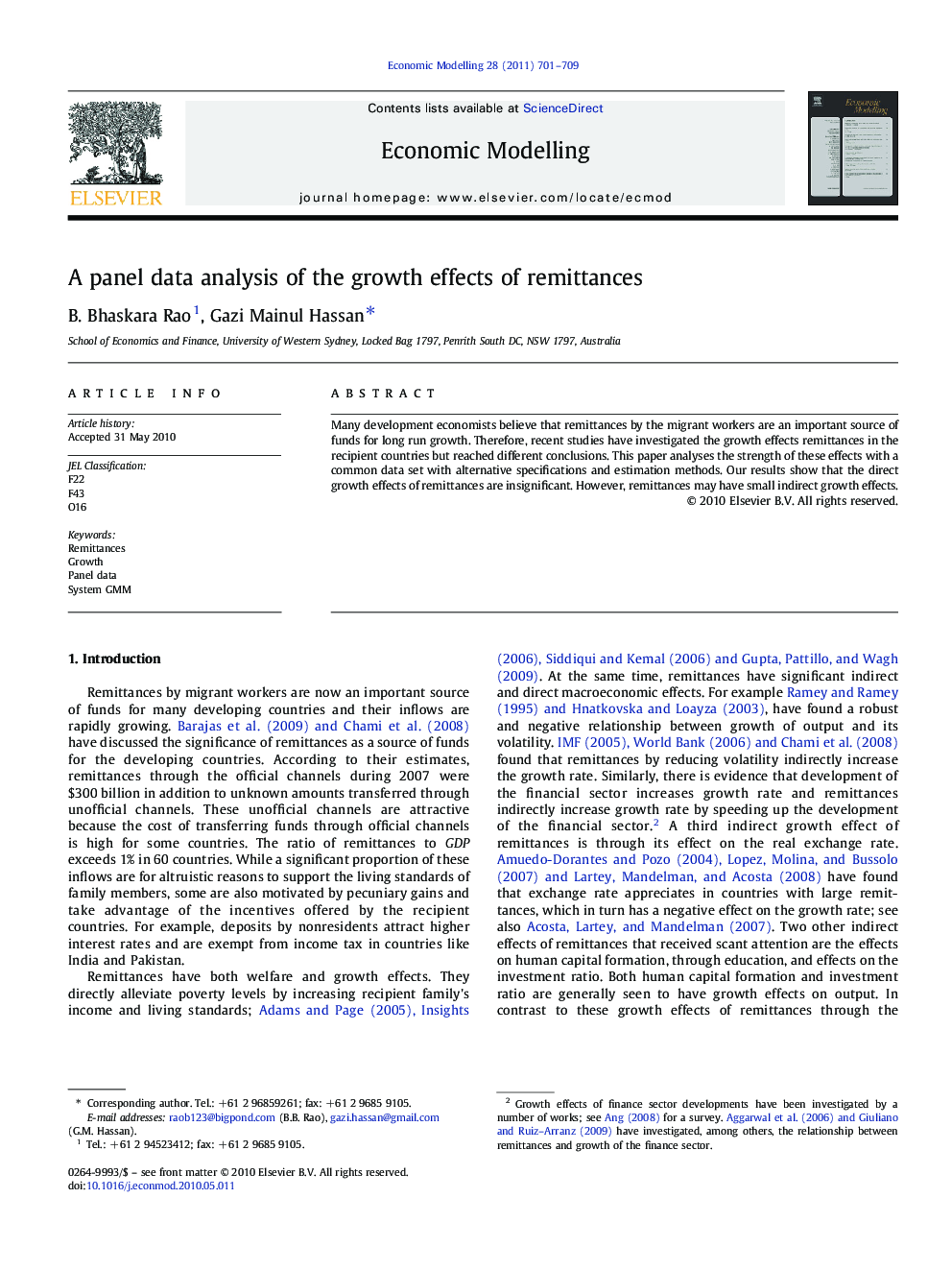 A panel data analysis of the growth effects of remittances