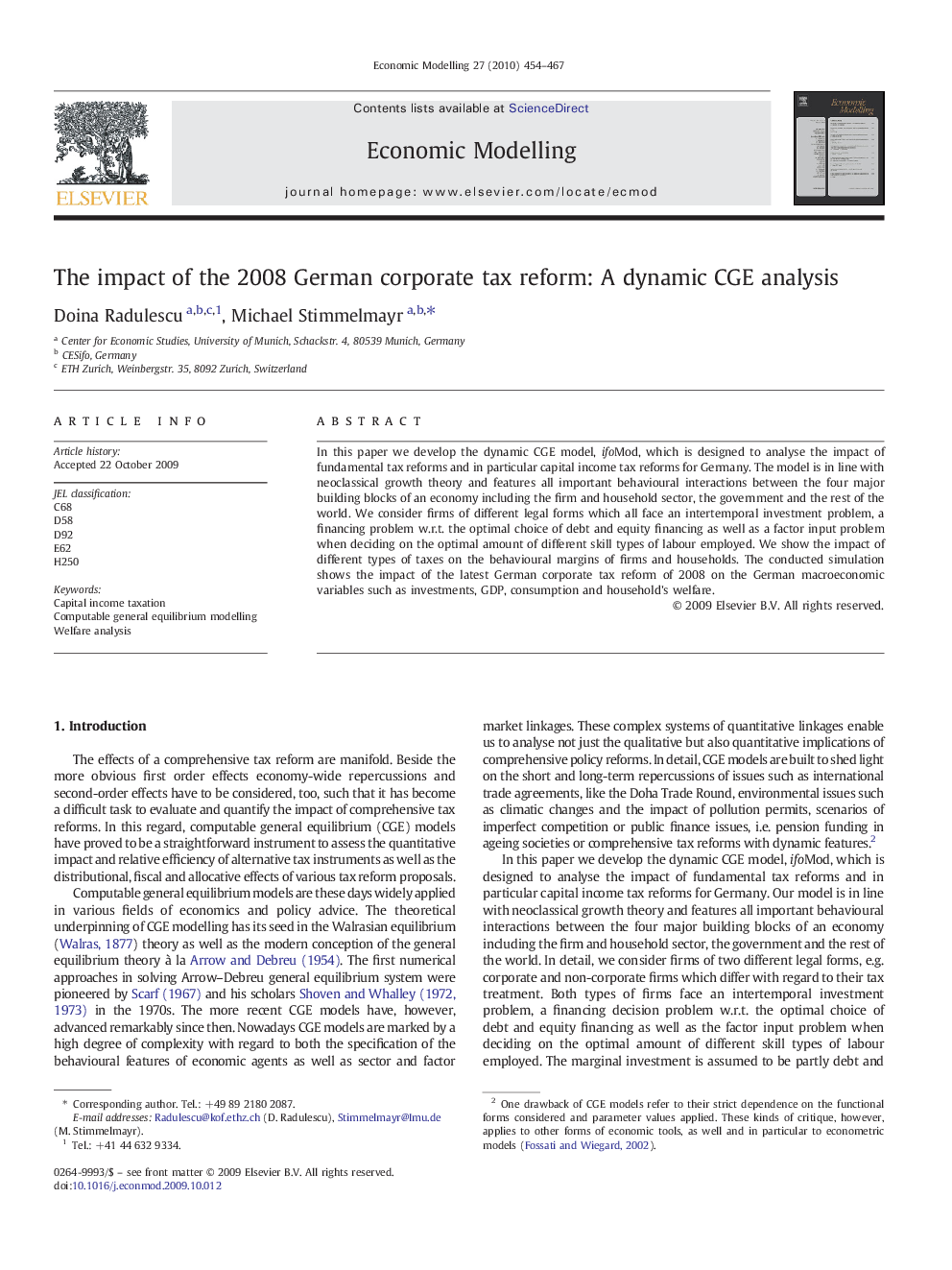 The impact of the 2008 German corporate tax reform: A dynamic CGE analysis