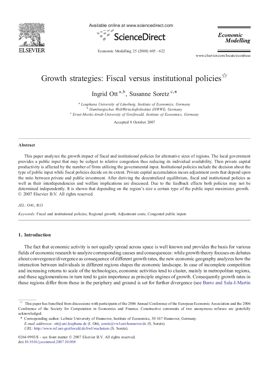 Growth strategies: Fiscal versus institutional policies